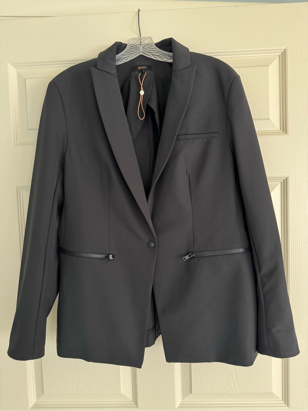 Quince Black Scuba Single-Breasted Convertible Blazer with Zipper Pockets